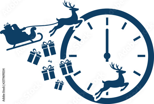 Santa's sleigh races against time on a clock face for Christmas