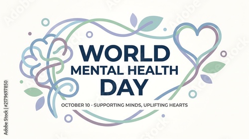 : World Mental Health Day Illustration Banner Supporting Minds and Uplifting Hearts Design
