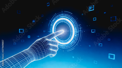Digital Hand Interacting With Futuristic Holographic Interface