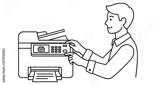 Bild auf Leinwand Man operating a multifunction printer a modern office illustration