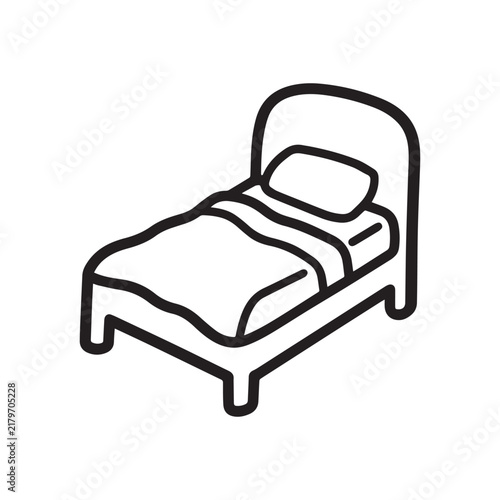 Modern Bedroom Bed Furniture Outline Vector Illustration Isolated on White Background Design.