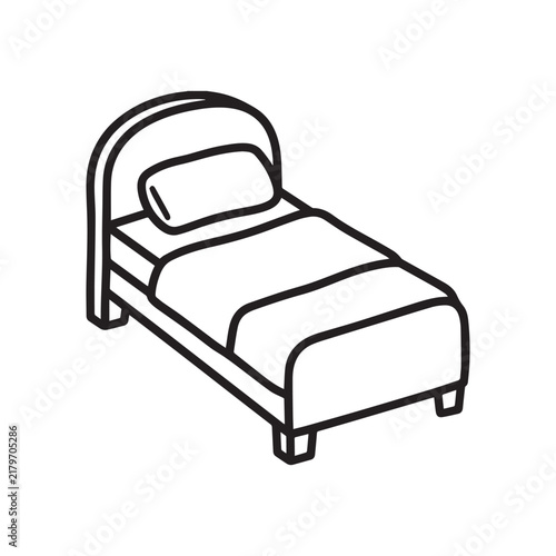 Modern Bedroom Bed Furniture Outline Vector Illustration Isolated on White Background Design.