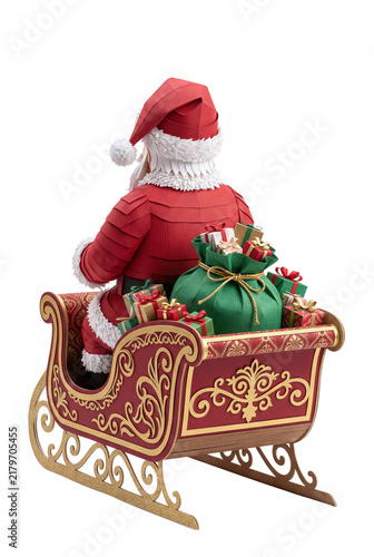 Obraz na plátně Santa clause sitting in sleigh with gifts