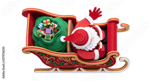 Canvas Print Santa claus in red sleigh full of gifts