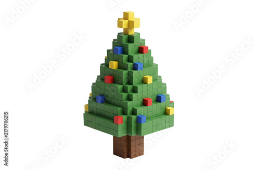 Konstfotografi Pixel art style christmas tree with colorful ornaments