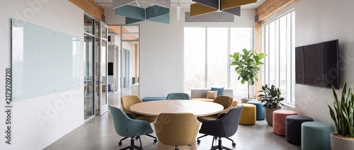 Modern conference room with round table