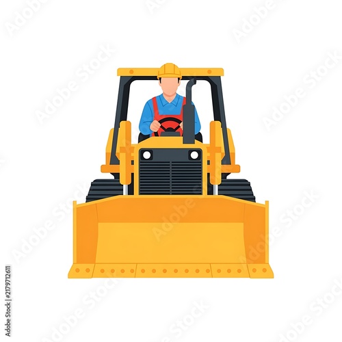 Construction Worker Operating a Yellow Bulldozer Heavy Machinery on Site