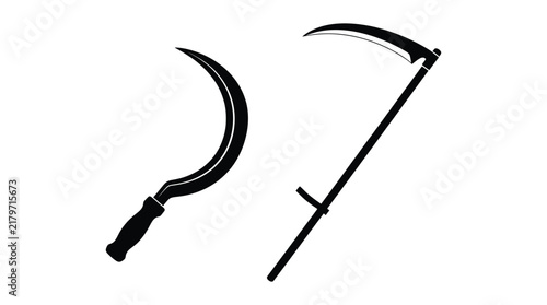 Cuadro en lienzo Scythe and sickle silhouettes against a white background