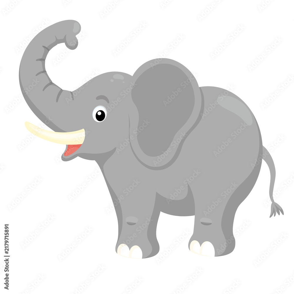 Fototapeta premium Elephant with raised trunk and tusks suitable for wildlife safari zoo nature African animals children and educational themes