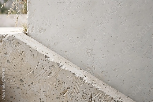 White Limestone Steps With Weathered Plaster Texture