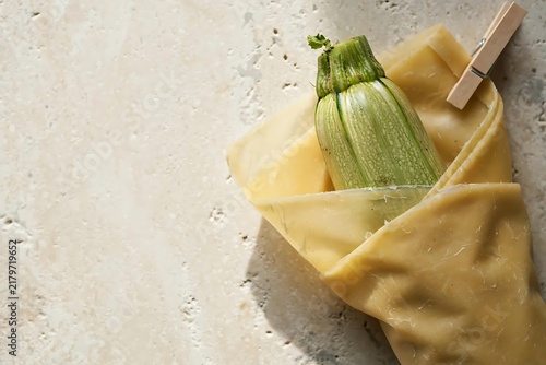 Fresh Zucchini Wrapped in Reusable Beeswax Food Wrap