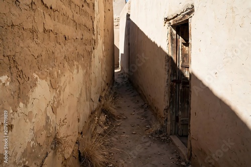 Narrow Earthen Passage Between Weathered Rustic Walls