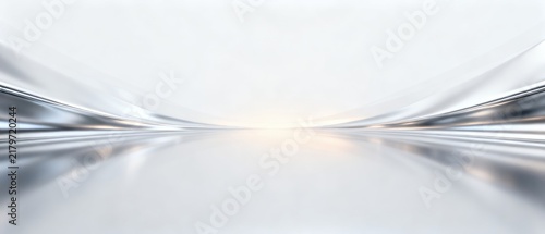 Abstract silver metallic wave background with smooth reflective curves and bright white copy space, idea for futuristic technology, luxury business banner and modern design