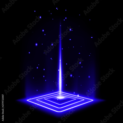 Quadro su tela Abstract digital technology background with glowing neon lines and particle effe
