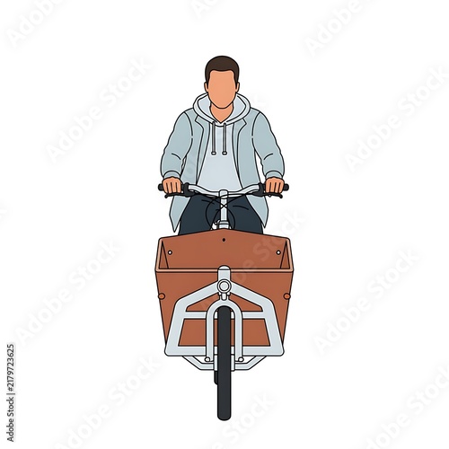 Cyclist Riding a Modern Cargo Bike for Sustainable City Transportation
