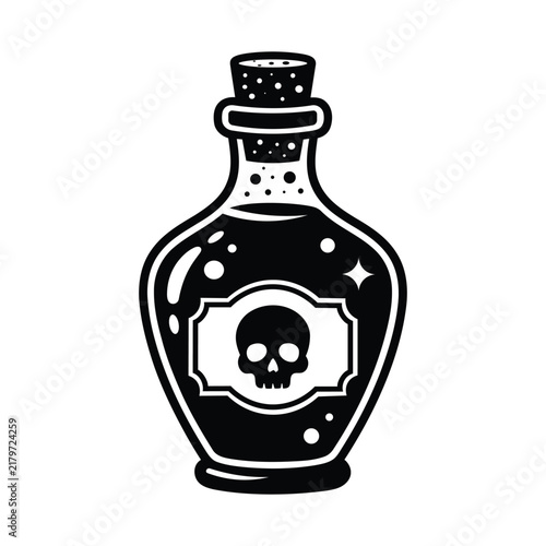Obraz na plátně Black and white poison bottle with skull label silhouette for danger and toxic m