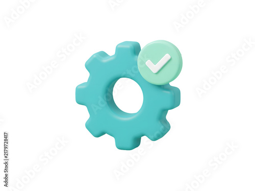 3d gear icon with a check mark isolated on transparent background