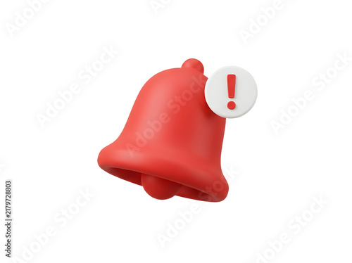 3d red notification bell icon isolated on transparent background