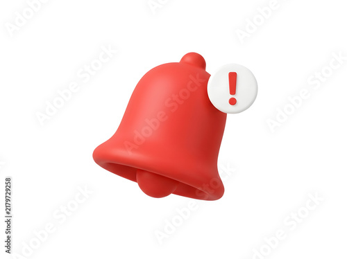 3d red notification bell icon isolated on transparent background