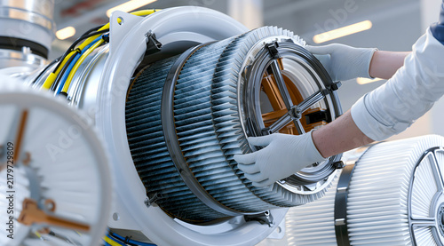 Plakat Aviation Maintenance Technician Inspecting Jet Engine Turbine