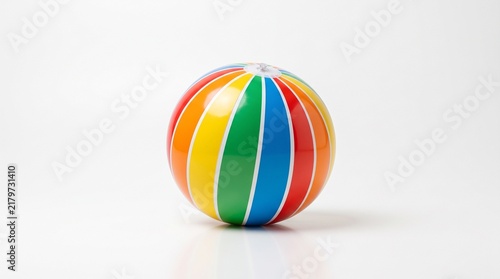 A colorful striped beach ball isolated on a white background, studio shot