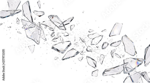 Obraz na płótnie Shattered glass fragments flying in png on isolated transparent background