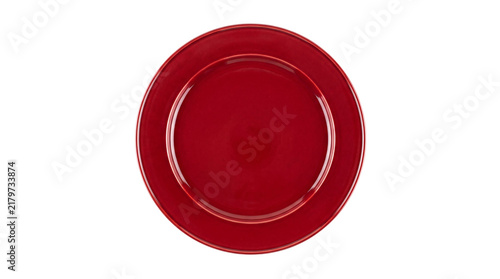 Quadro su tela Two red ceramic dinner plates stacked png on isolated transparent background
