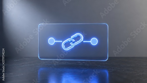 Obraz na płótnie Transparent blue panel showing a chain link between two nodes