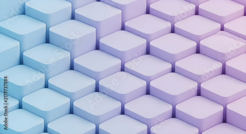 Abstract 3D Geometric Background Featuring Smooth Rounded Cubes with Soft Gradient Transition from Blue to Purple Pastel Tones