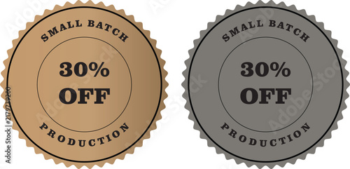 Vintage style small batch production 30 percent off sale discount labels