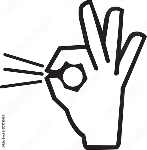 Hand gesture line art icon showing okay sign with whistling lines