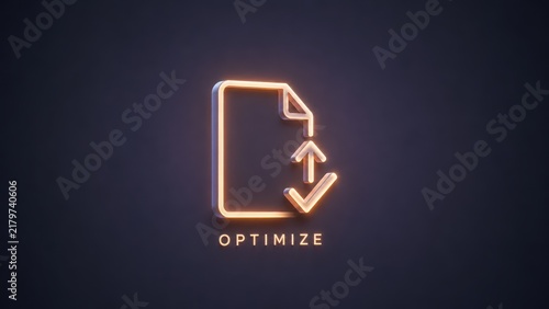 Obraz na płótnie Orange glowing document upload and check mark labeled Optimize