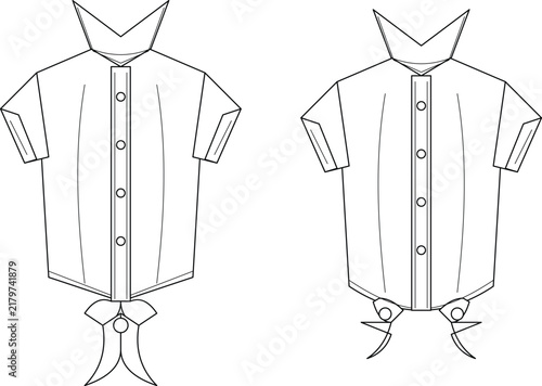 Bild auf Leinwand short sleeve button down shirt technical flat sketches, garment illustration com
