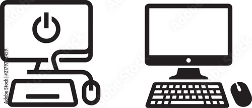 Minimalist Desktop Computer Icons Set - vector illustration