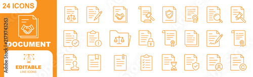 Document icon set. Clipboard outline icons. Containing text documents, files, lists, folders, contracts, and more. Vector illustration