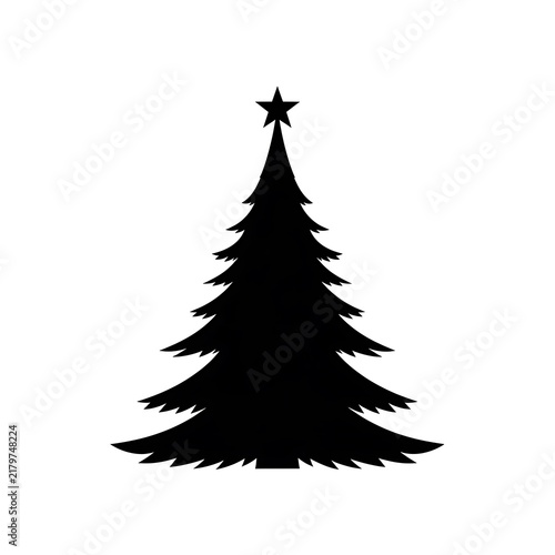 Black christmas tree with star top minimalist vector illustration