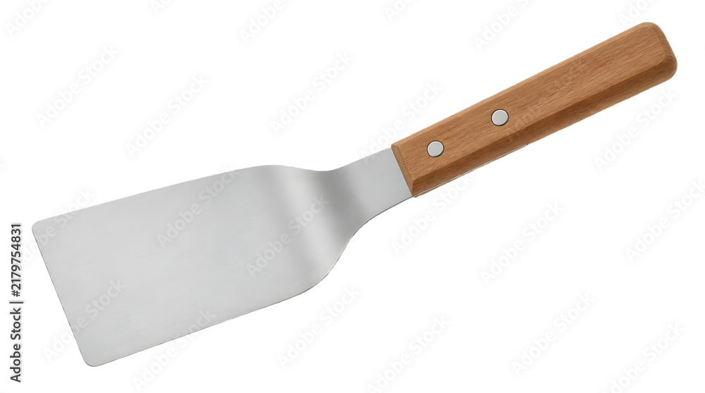 Fototapeta premium Metal kitchen spatula with wooden handle isolated on white background