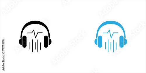 Minimal outline icon of headphones with an audio waveform, representing music, sound, audio technology, listening, entertainment, and communication.