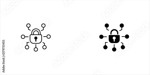 Outline padlock surrounded by connected network nodes, symbolizing cybersecurity, data protection, online privacy, digital security, and secure networks.