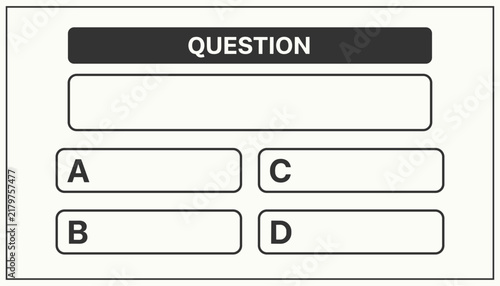 Minimalist quiz template featuring a dark question banner with multiple choice answer buttons from A to D.