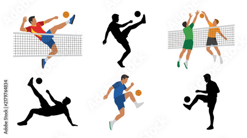 Bild auf Leinwand Professional vector collection featuring different styles of Sepak Takraw player