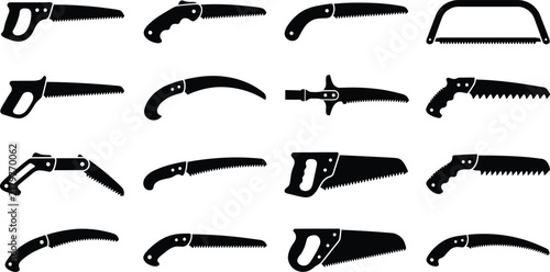 Bild auf Leinwand Hand saw and carpentry tool silhouette set for woodworking DIY and construction