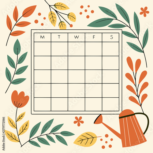 Konstfotografi Colorful gardening calendar with editable weekly layout and plant
