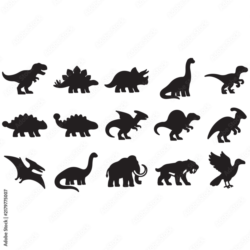 Obraz premium Dinosaur Silhouettes Vector Set & Prehistoric Animals Collection
