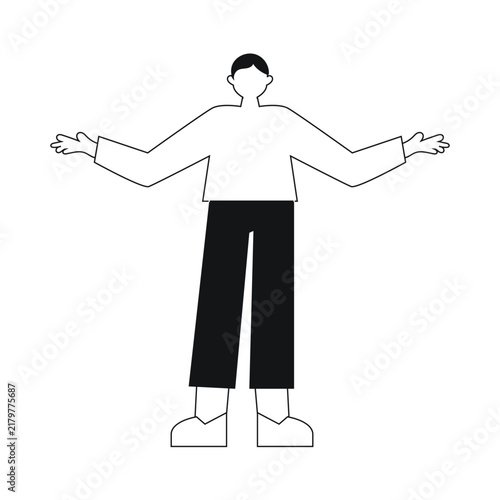 Minimal Flat Vector Illustration of a Standing Man Wearing a Red Long Sleeve Shirt and Black Pants, Isolated Character Design