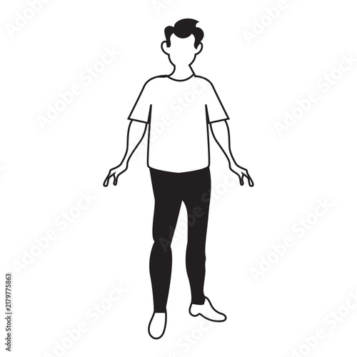 Minimal Flat Vector Illustration of a Standing Man Wearing a Red Long Sleeve Shirt and Black Pants, Isolated Character Design
