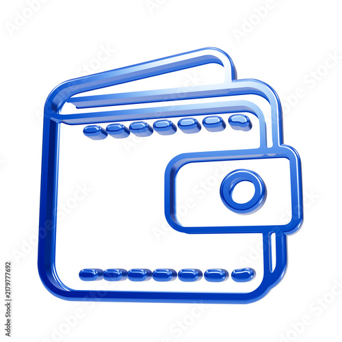 Fotografie Glossy blue 3d wallet with a flap pocket and dotted decorative stitching lines o
