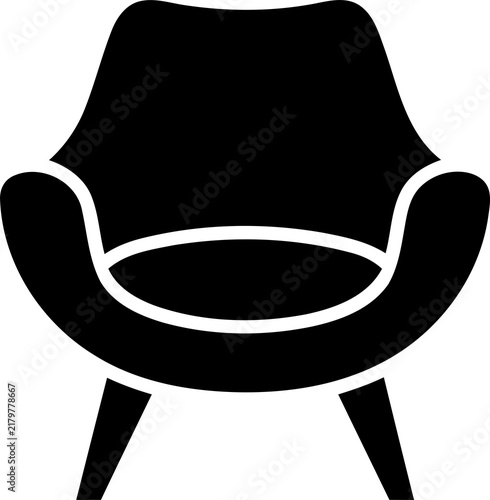 Minimalist lounge chair silhouette with tapered legs during a studio shoot isolated on transparent background