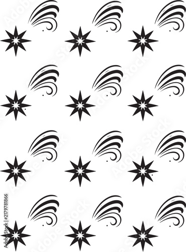 Collection of Shooting Star Icons in Black Silhouette Vector Style for Celestial Fantasy