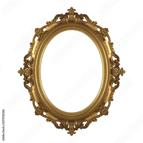 Ornate Vintage Gold Oval Picture Frame Isolated on White Background